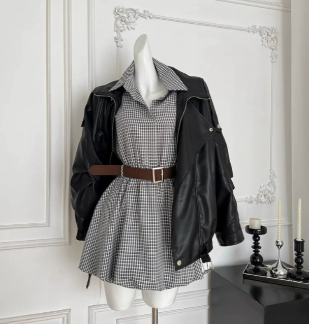 Womens Y2k Autumn Fashion Street Loose Casual Retro Heavy Double-Layer Collar Profile Jacket Leather Coat Female 241028