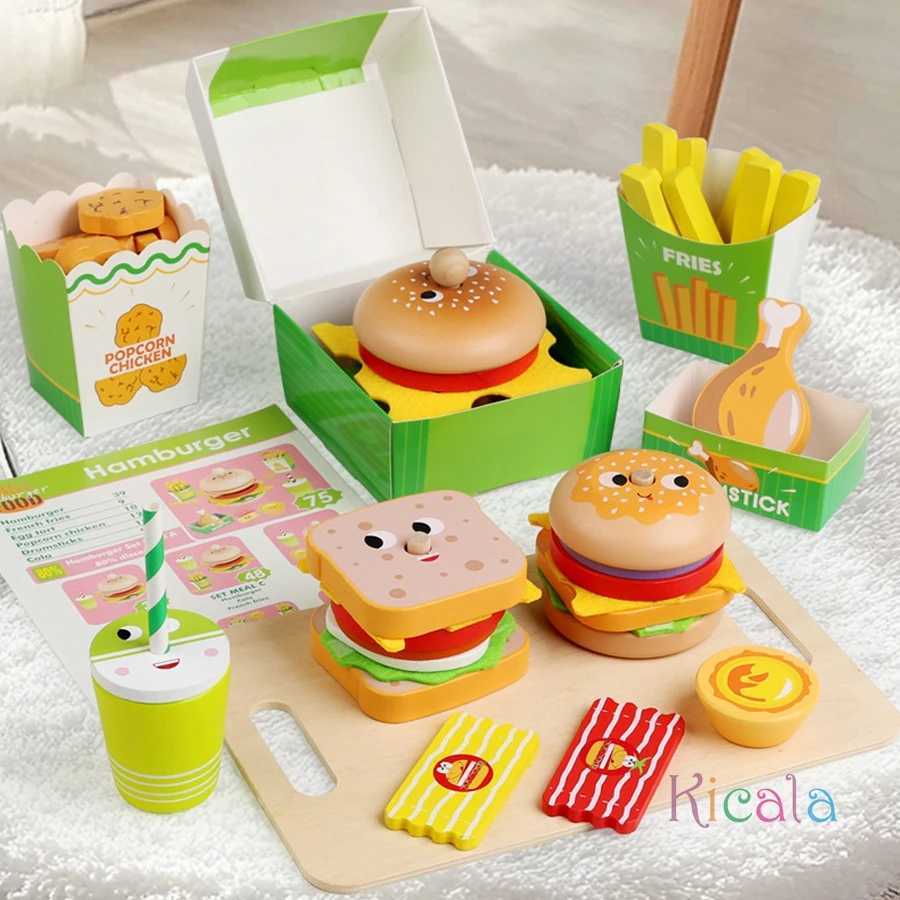 Kids Kitchen Playset Burger Fries Food Play House Games Hamburger Sand Stacking Cooking Kids Pretend Play Toy Christmas Gift C250922