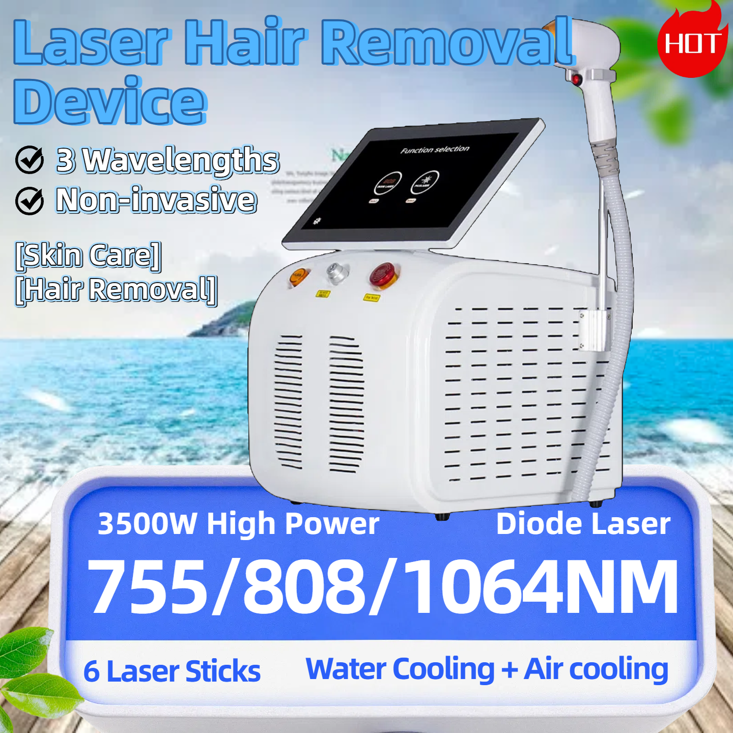 808nm Diode Laser Hair Removal Machine 3 wave Ice Titanium Painles Permanent Alexandrite Device For Professional Salon Depilador 755/808/1064nm