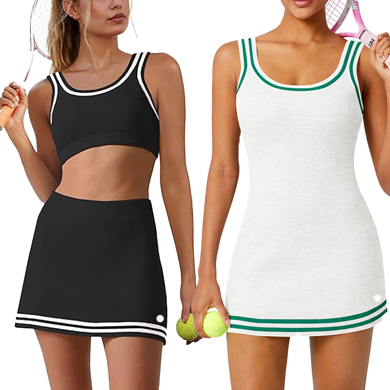 Waffle Yoga Set New Tennis Dress Sporty Outdoor Knitted Dress Suit For Women Two - Piece Sporty Casual Fashion Skirt Set Baseball Dress Designer Ladies Skirt