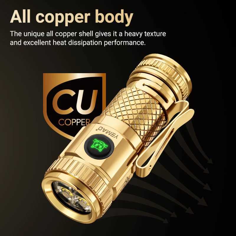 1200lm Mini Flashlight EDC Torch with 4 Ds and Red Flash Aux D Copper Metal Pen Flashlight with Base ergency Y250922