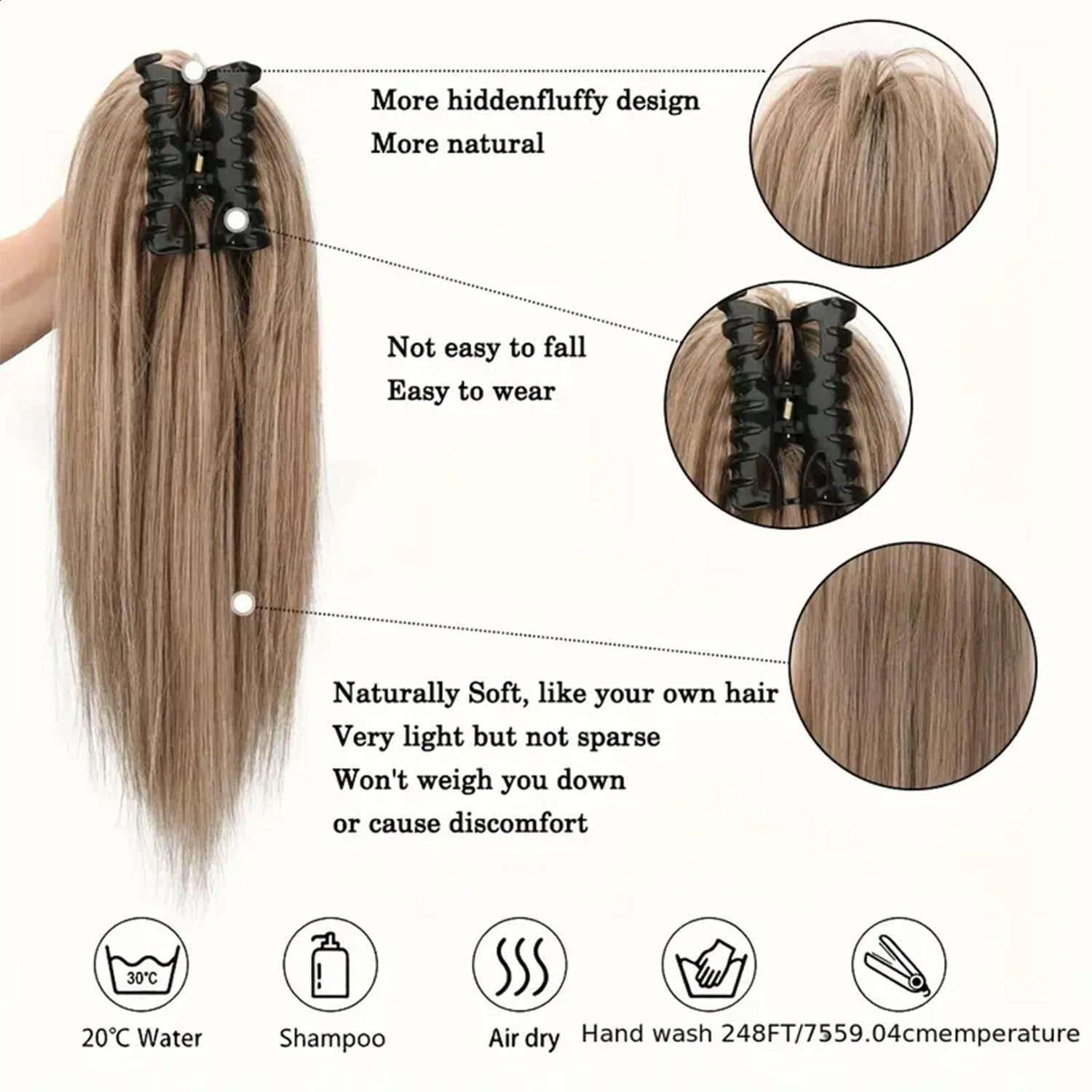 20Inch Smooth Heat Resistant Draw String Hairpiece Water Wave Afro Curly Synthetic Drawstring Hair Ponytail Extensions 241024