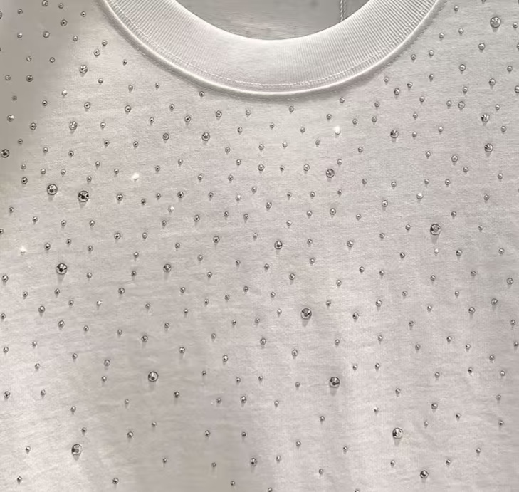 Luxurious men's 3D pattern T-shirt, 220g knitted polyester/cotton, shiny rhinestone, super street style, suitable for any season