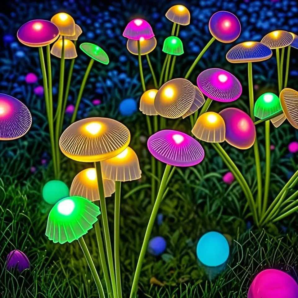 4/2pcs Solar Lights Outdoor LED Mushroom Lawn Lights Waterproof Party Yard Patio Pathway Jellyfish Lamp for Garden Decoration C250922