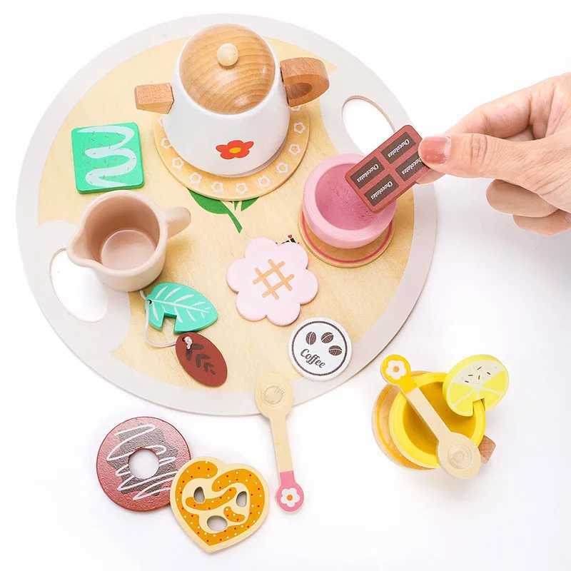 Childrens simulated wooden house play interactive toy afternoon tea set tea set building block set childrens gift C250922