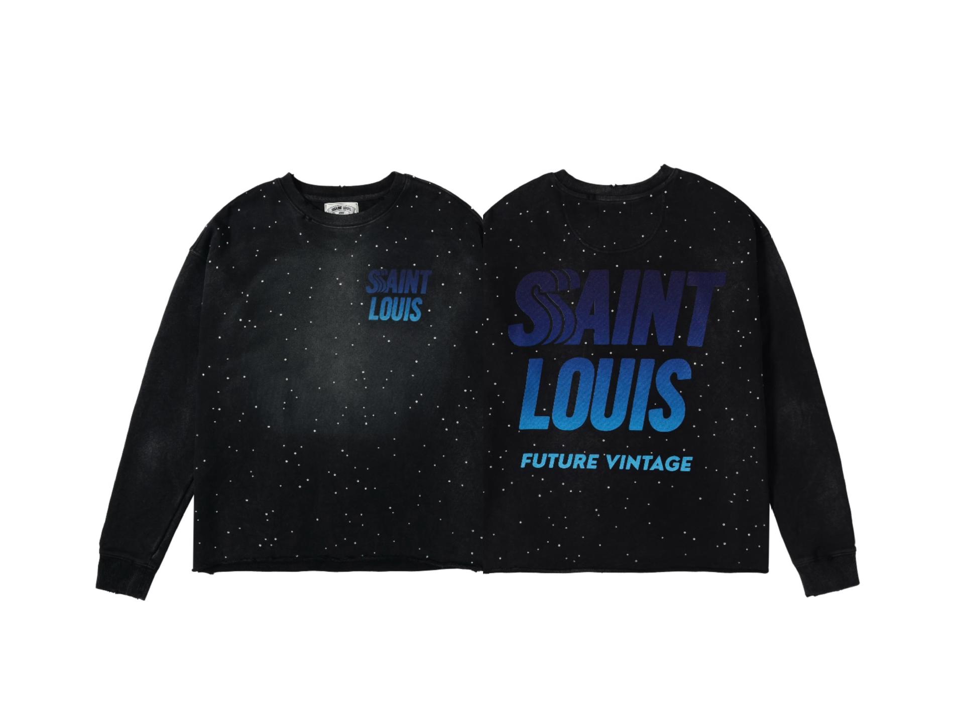 Men's Hoodies 25SS Rhinestone O-Neck Long Sleeve Pullover Men Women Vintage Washed Black Cotton Sweatshirt