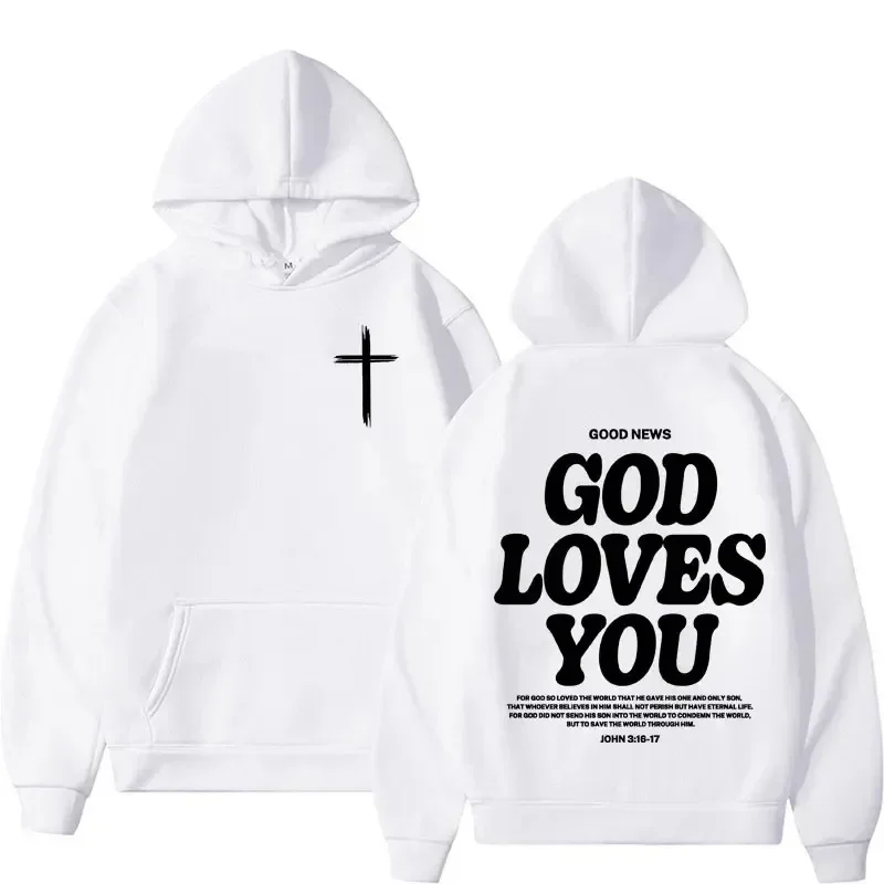 Hoodies Harajuku Christian Aesthetics Jesus Church Bible God Loves You Hoodies Men and Women Retro Sweaters Street Clothing Y2K