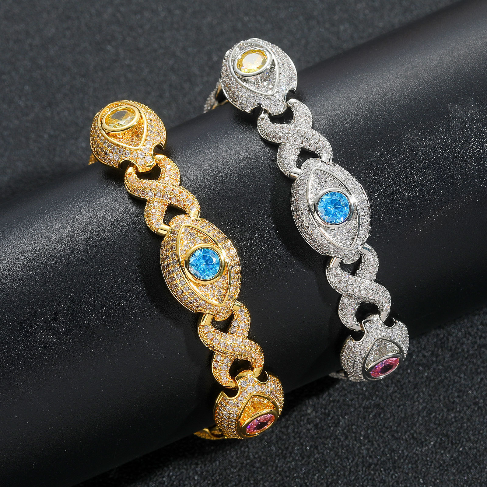8-Shape 14mm Cuban Eye Infinity Chain Colorful Zircon Creative Niche Bracelet