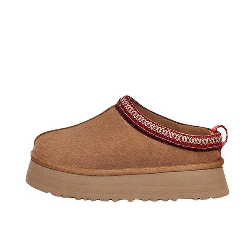 Free Shipping 2025 Women's Ethnic Bohemian Woven Platform Snow Boots Shearling Leather Wool Lined Non-Slip Winter Bootie Slippers