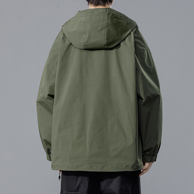 Techwear Jacket for Men Black Spring Japanese Streetwear Hooded Coat 210811