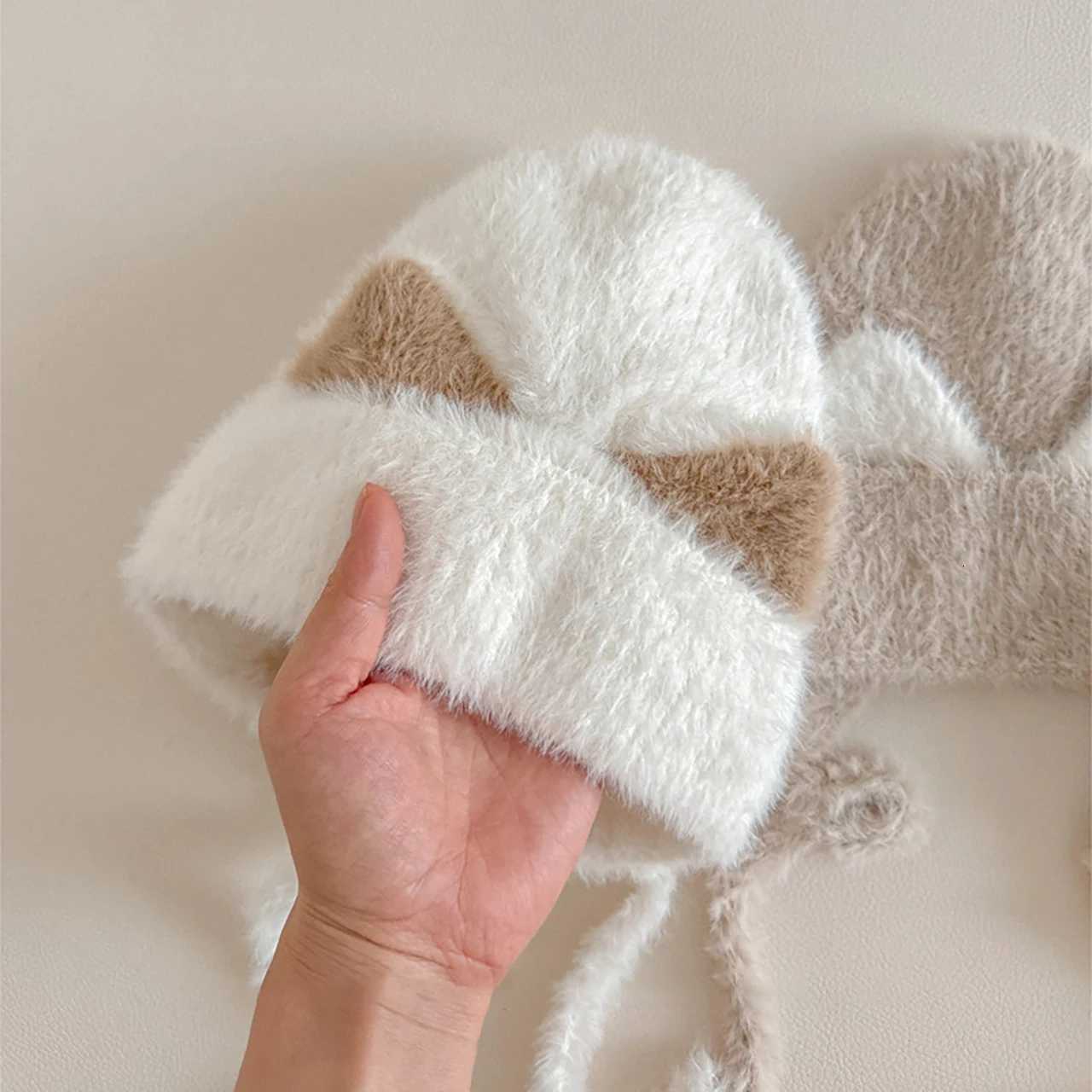 Cute Cat Ears Baby P C Winter Warm Laceup gear Bonnet Cartoon Children Beanies 624Month Toddler Ear Protection Hat Y250920