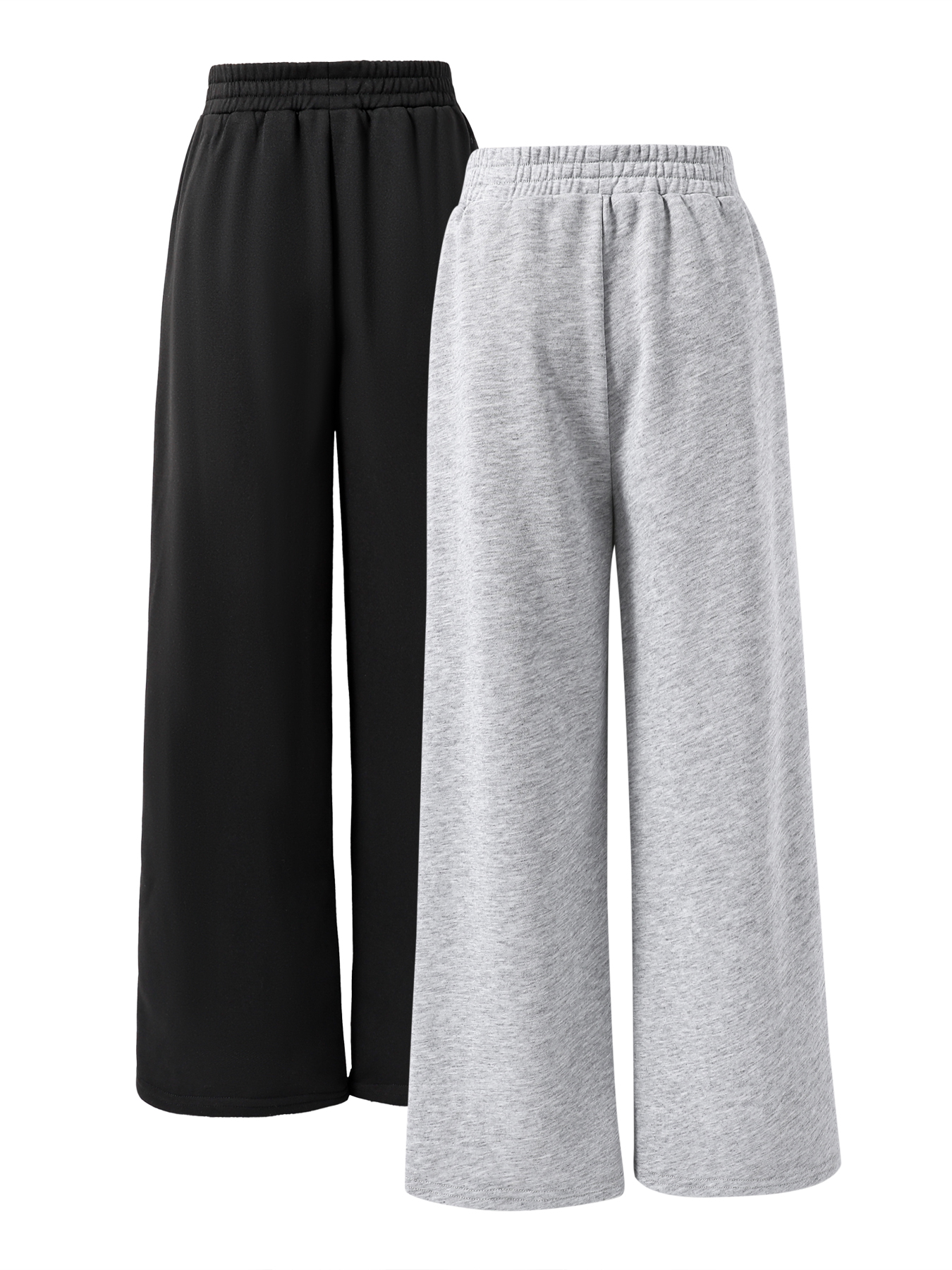 2Pcs Toddler Kids Wide - Leg Sweatpants Set: Black & Gray Elastic Waist Casual Sports Pants Outfits-KJ1D4920A