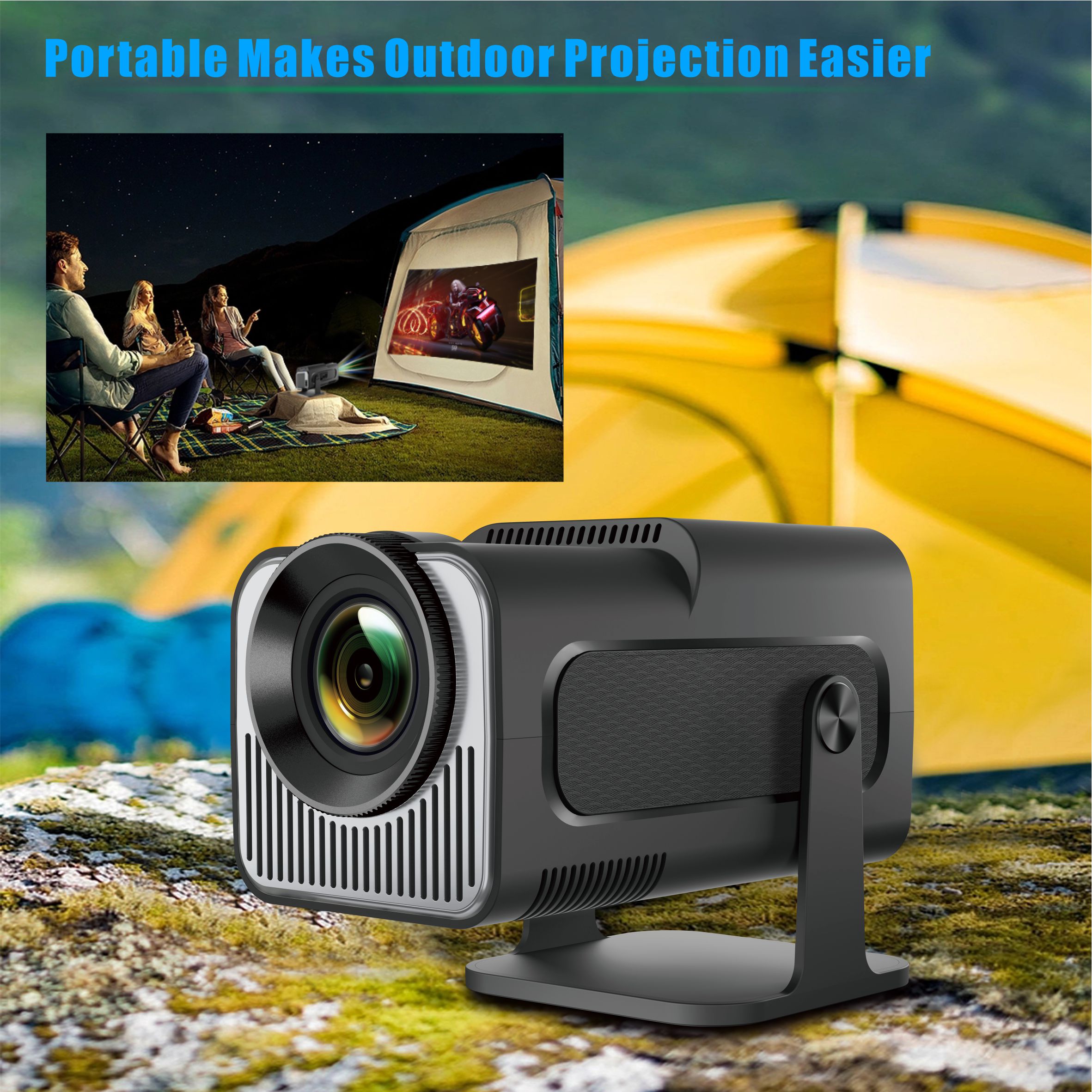 2025 Portable Projector 200 ANSI 1280*720P BT 5.0 Android 11.0 With 2.4/5G WiFi6 8GB Round Design Movie Projector 30"- 150" Screen, 180° Fli