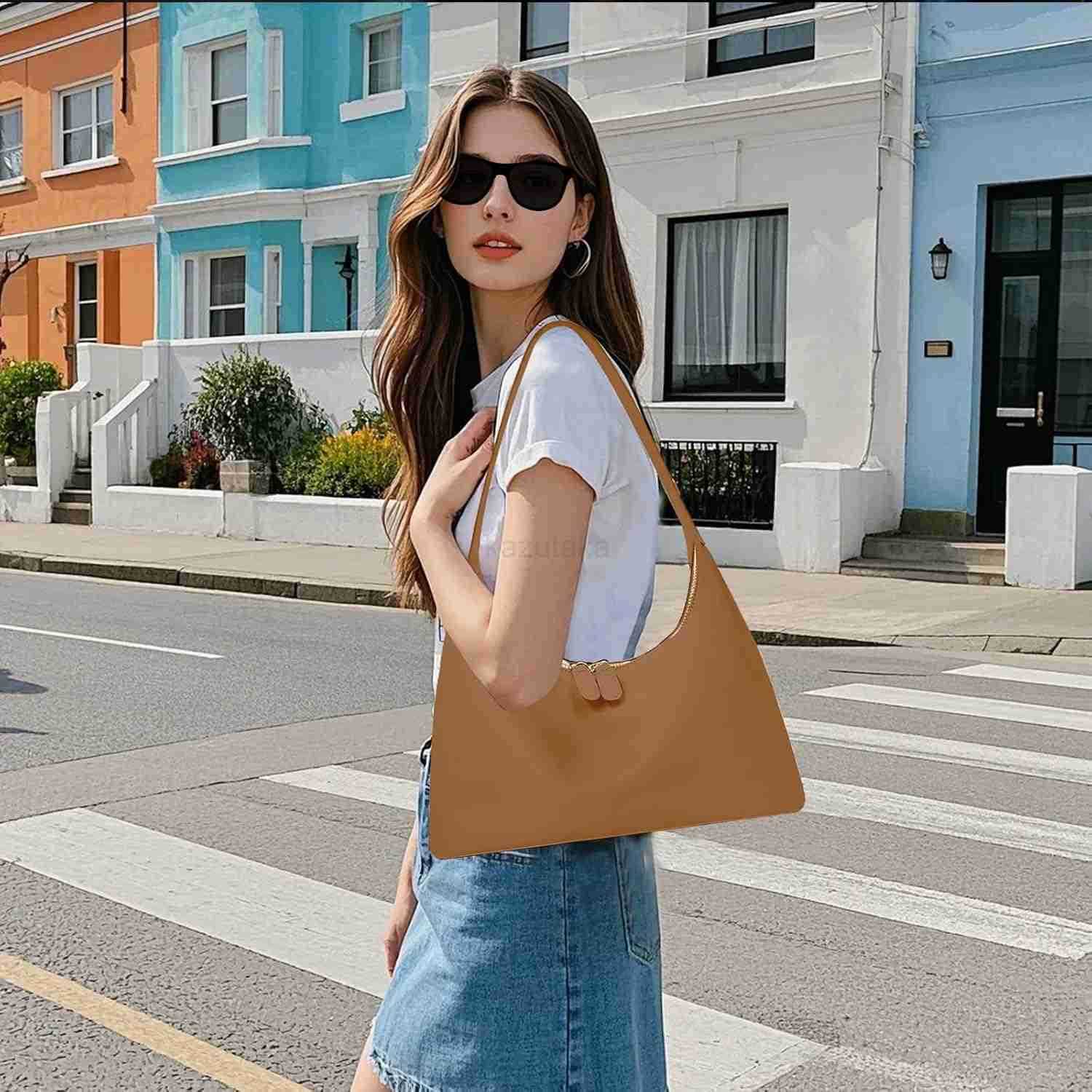 Small Soft Shoulder Purse Slouchy Tote Handbags Leather Women with Double Zipper Design Z250922