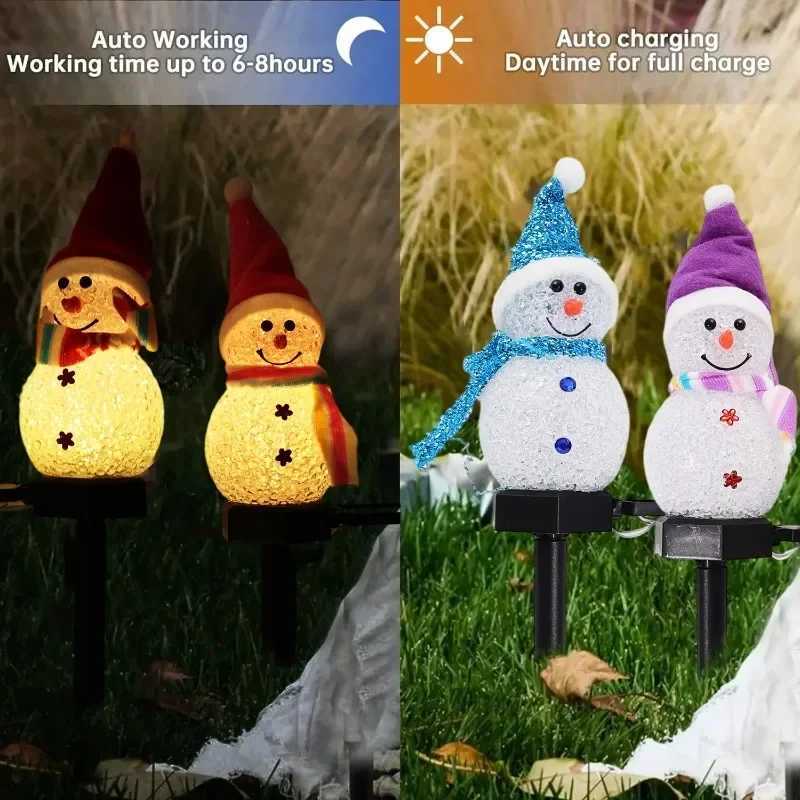 LED Christmas Solar Lights Snowmans Pathway Light Waterproof Outdoor Garden Lawn Fence Lamps Holiday Party Decoration Lighting C250922