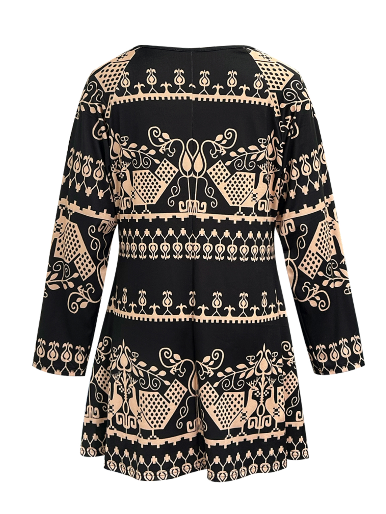 Autumn All Over Print V-Neck Fold Pleated Mini Dress YL25278