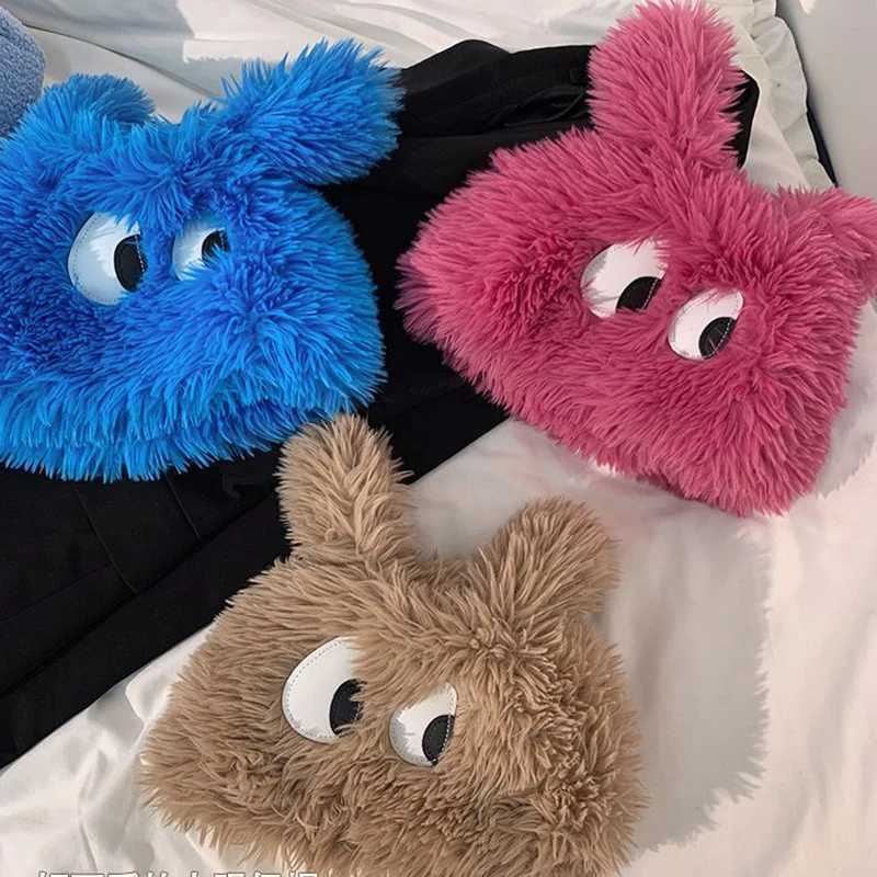 Funny Winter P Hat for Wen Cute Cartoon Puppy Ears Beanie C Solid Color Warm Fluffy Faux Fur Girls Ear Protection Hats Y250920