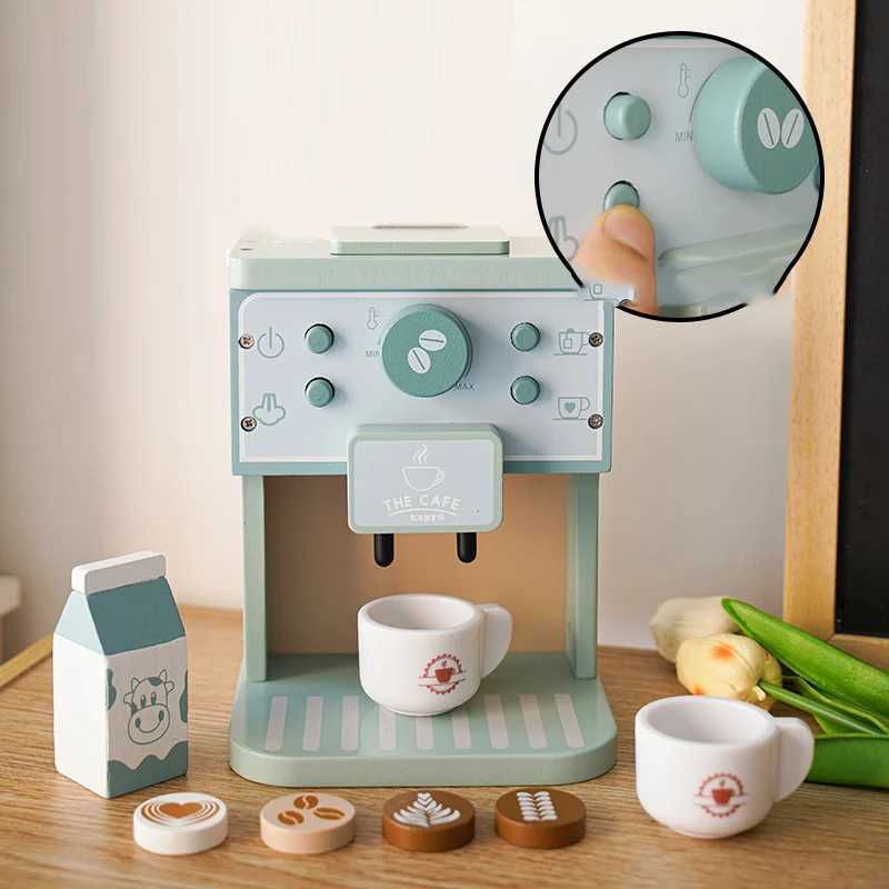 Children Gift Funny Montessori Educational Pretend Playing Wooden Kitchen Deluxe Coffee Machine Set For Toddler Toys C250922