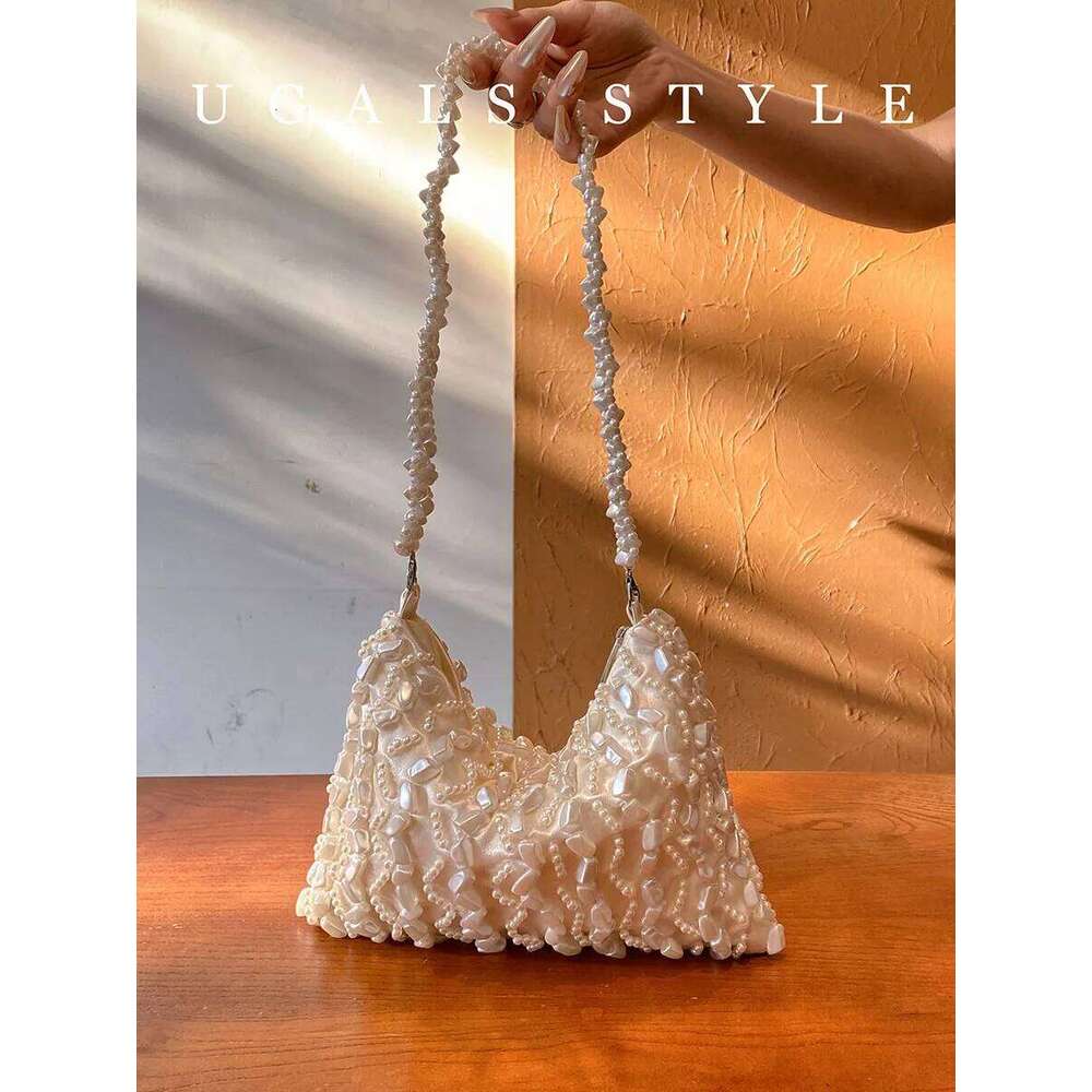 Designer Luxury Handmade Dia Bucket Evening Chain Shoulder Beaded Clutch Bag For Wedding Party