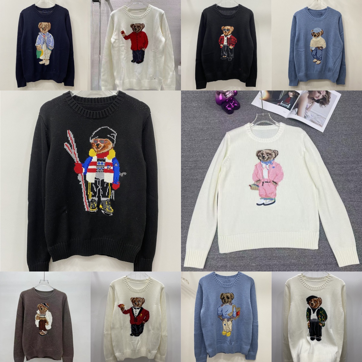 Women Designer Sweaters Embroidery knitwear pullover Men's Sweater Long Sleeve Bear Pattern Solid Color Casual Knitted Hoodie S-XL