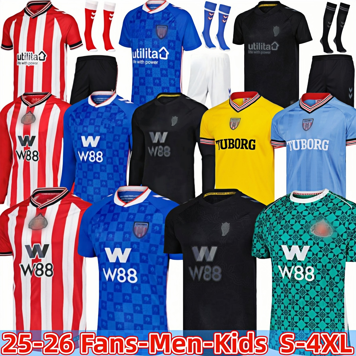 25 26 sunderland Soccer JerseyS Home away third 2025 RED BLACK KIDS s STEWART SIMMS ROBERTS AMAD CLARKE Diarra 19 EMBLETON E NIEN Football Shirt SEWS PROMOTED