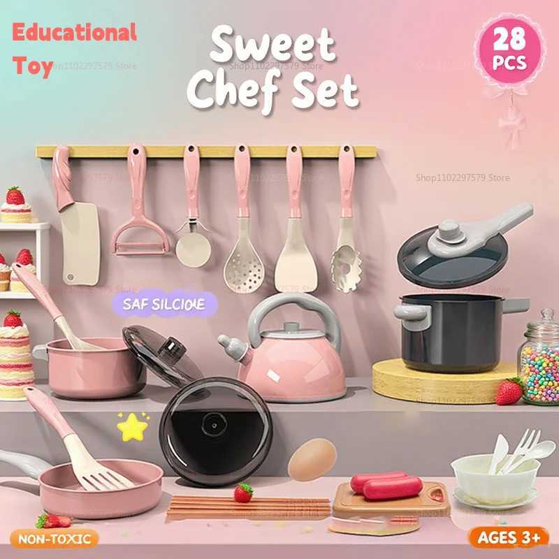 New Kids Kitchen Playset 28 Pretend Cooking Toys Pot Food Accessories Toddler Gifts Kids Christmas Birthday Gifts For Kids Girls C250922