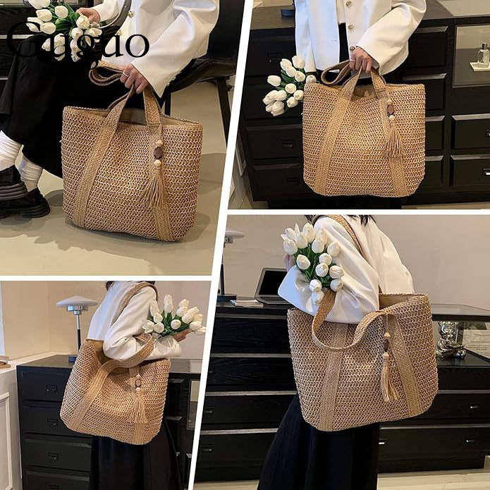 Guguo Designer Bag Versatile Single-shoulder Luxury Bag Straw Bag For Women, High-end Zipper Woven Bag, Large Capacity Tote Bag, Beach Bag For Women