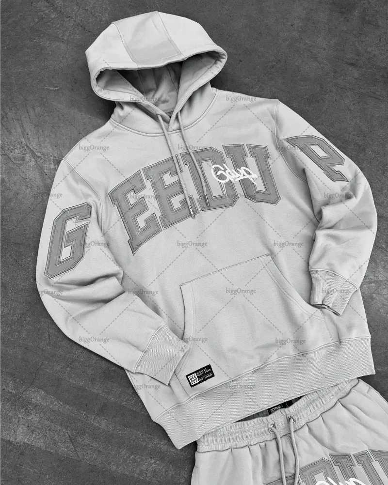 Gray Casual Street Trendy Brand Men Sets American Loose Goth Oversized Hoodie Letter Design Hip Hop Retro Sweatpants Women W250922