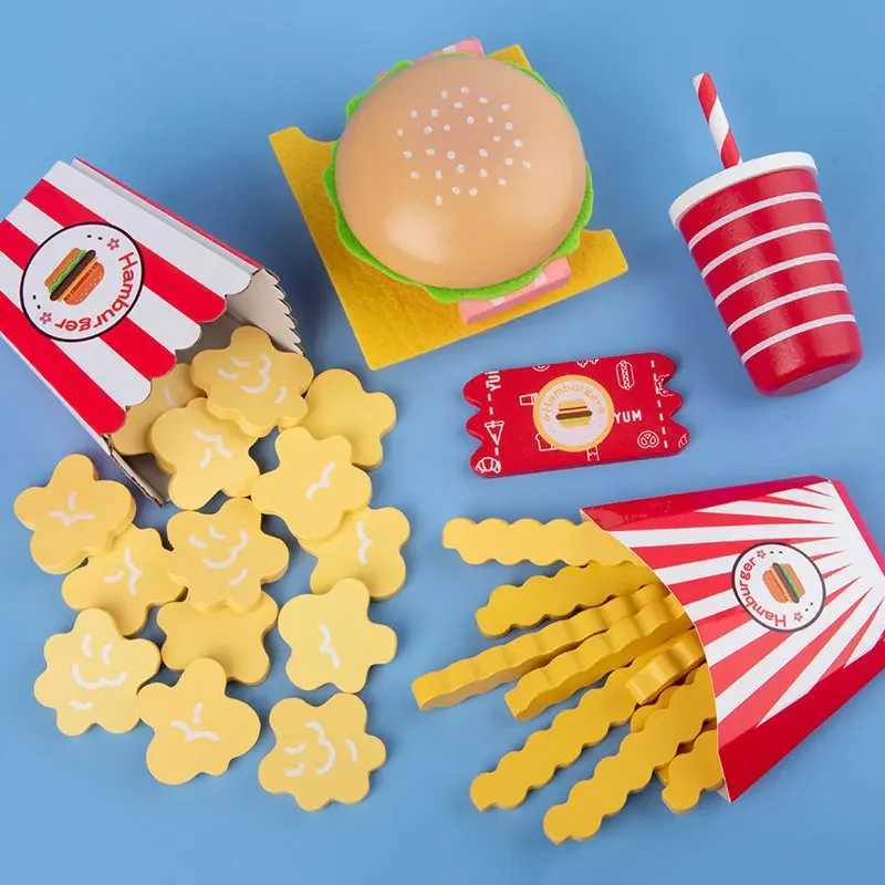 Wooden Burger Pretend Play House Kitchen Simulation Food Fries FastSet Pretend To Play With Kids Toys C250922