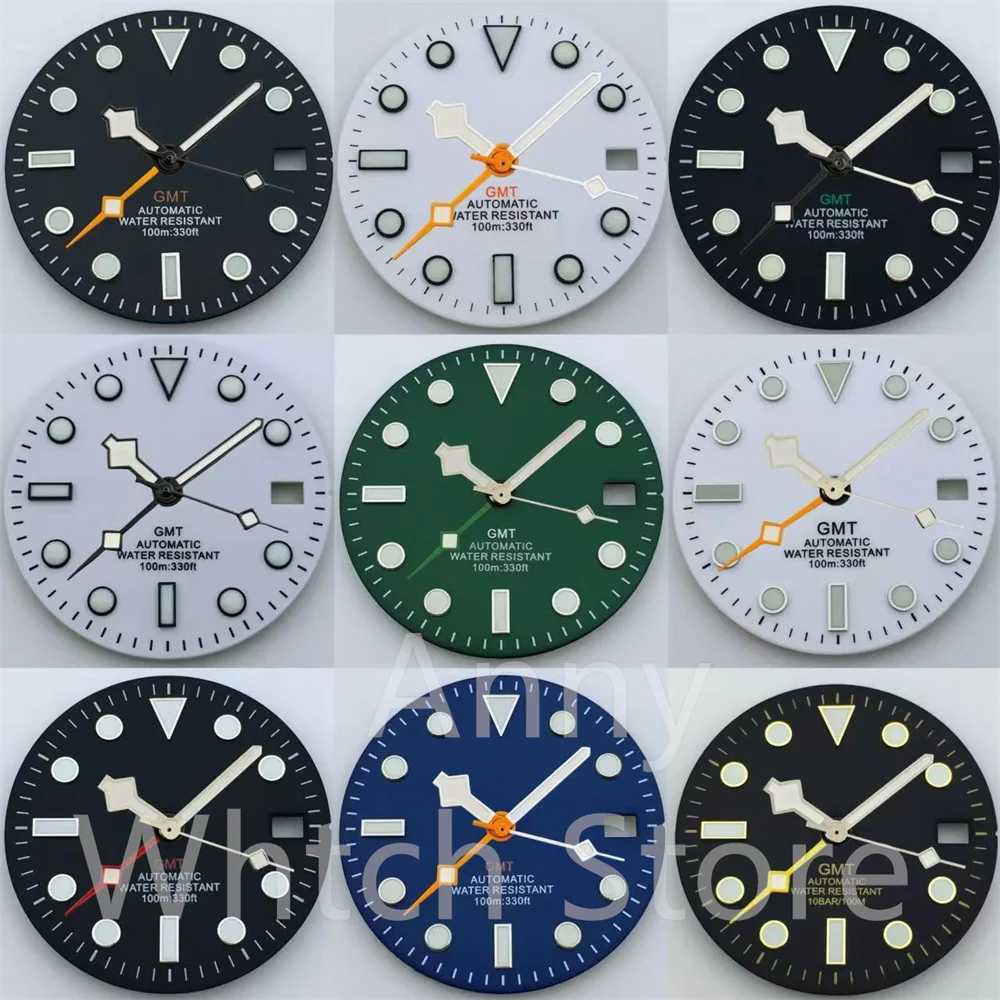 29mm NH34 Watch Dial GMT Four Hands Green Luminous Watch Dial for NH34 Movement Modified Dials Replacement Watch parts S25922