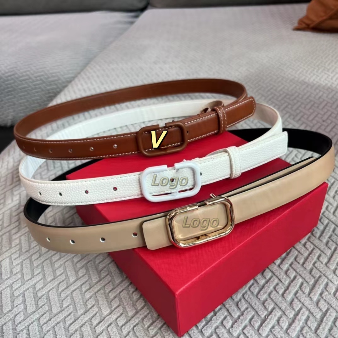 Womens Belts Fashion Genuine Leather Belt Woman Waistband Mens Thin Golden Red Buckle Belt 2.3cm