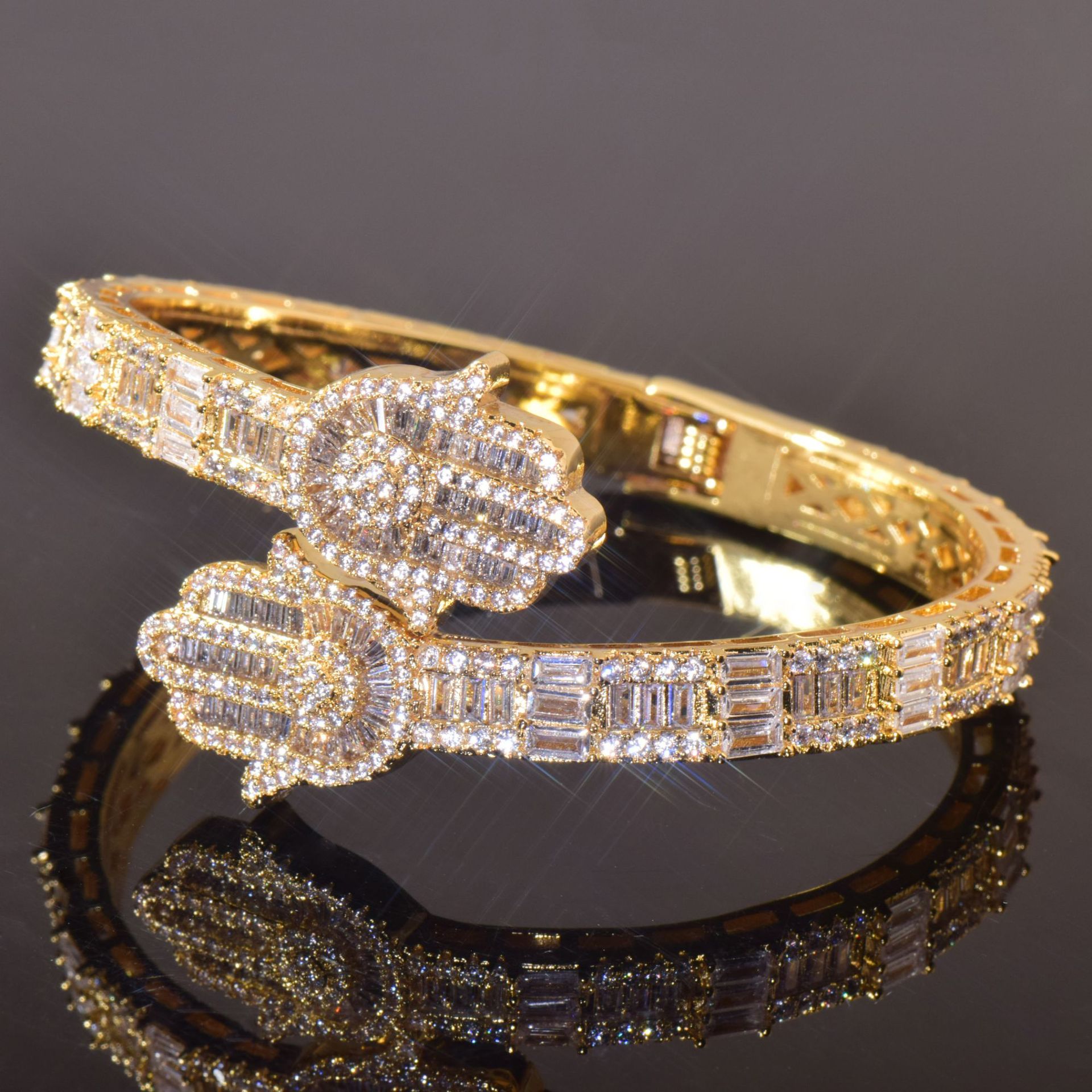 Hip Hop Hand Bracelet Cuff Bangle Bling 5A Cubic Zircon Real Gold Plated Women Men Jewelry