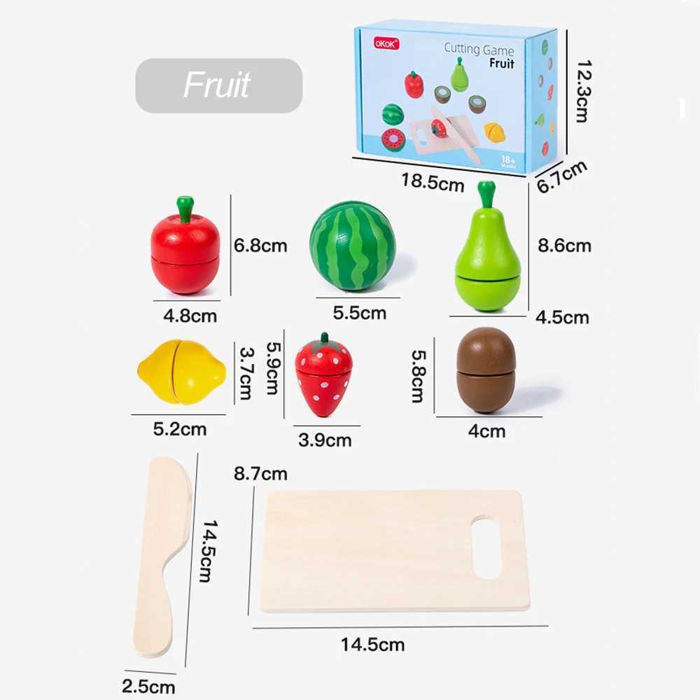 Wooden Fruit Vegetables Cutting Set for Kids Food Pretend Play Simulation Kitchen Role Play Educational Toys For Children C250922
