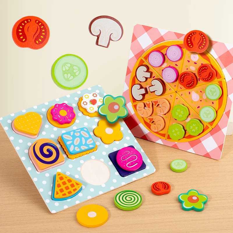 Kids Pizza Cookie Set Cutting Toy Simulation Wooden Pizza Dinette Child Toy Kitchen Pretend Play Food Cooking Kitchen Funny Toys C250922