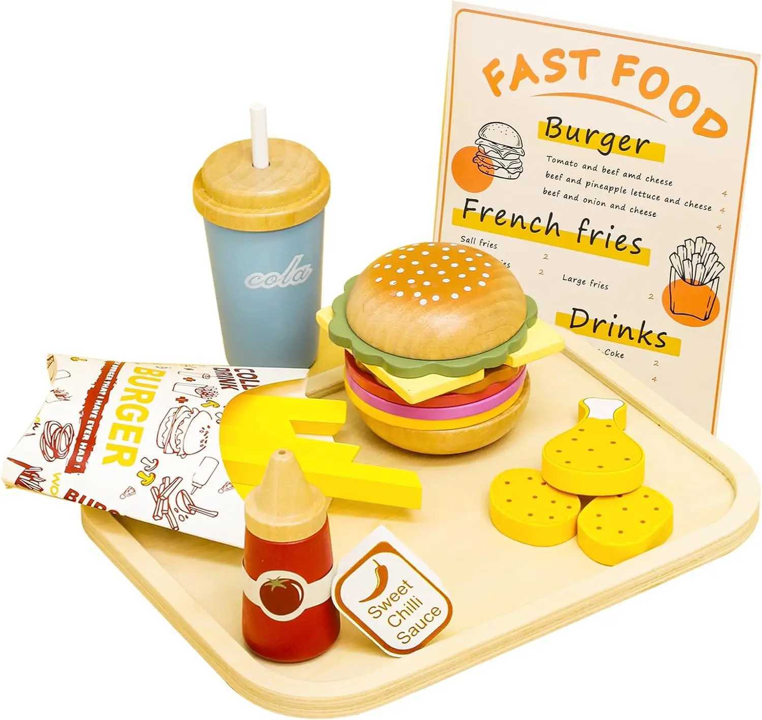Wooden Play Food Toy Pretend Play Kitchen Accessories Fast Food Hamburger Set Early Educational Montessori Toys For Kids Gifts C250922