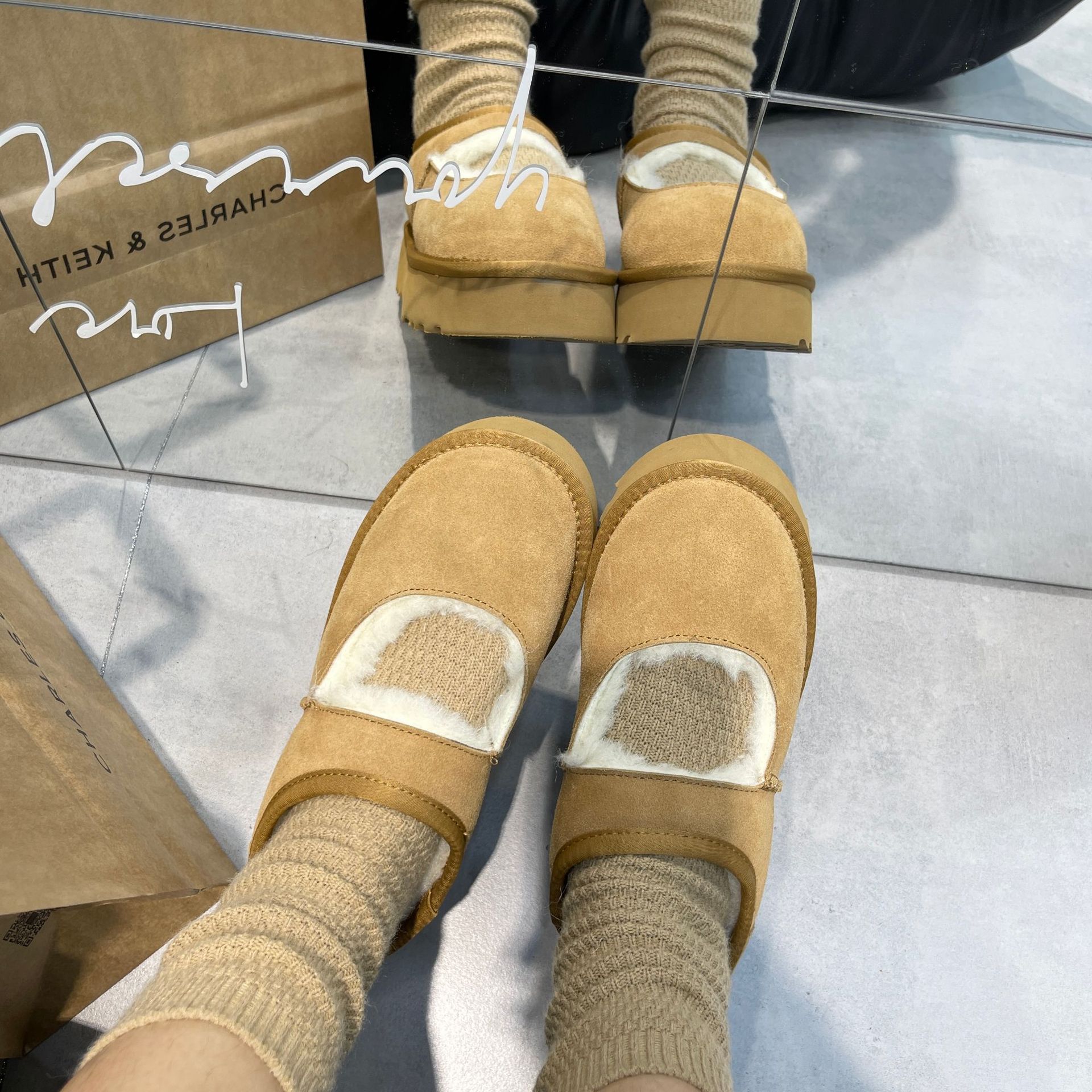 Free shipping vintage autumn-winter cowhide wool Mary Jane Snow Boots with thick inner elevation casual non-slip warm fleece