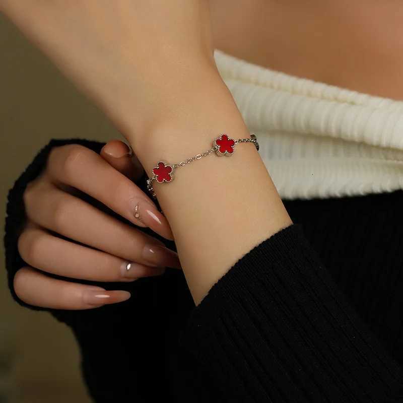 Wens Pentalobe Silver Gold Plant Flower Bracelet - Single-Sided Plum Blossom Design Stainless Steel Jewelry Z260313