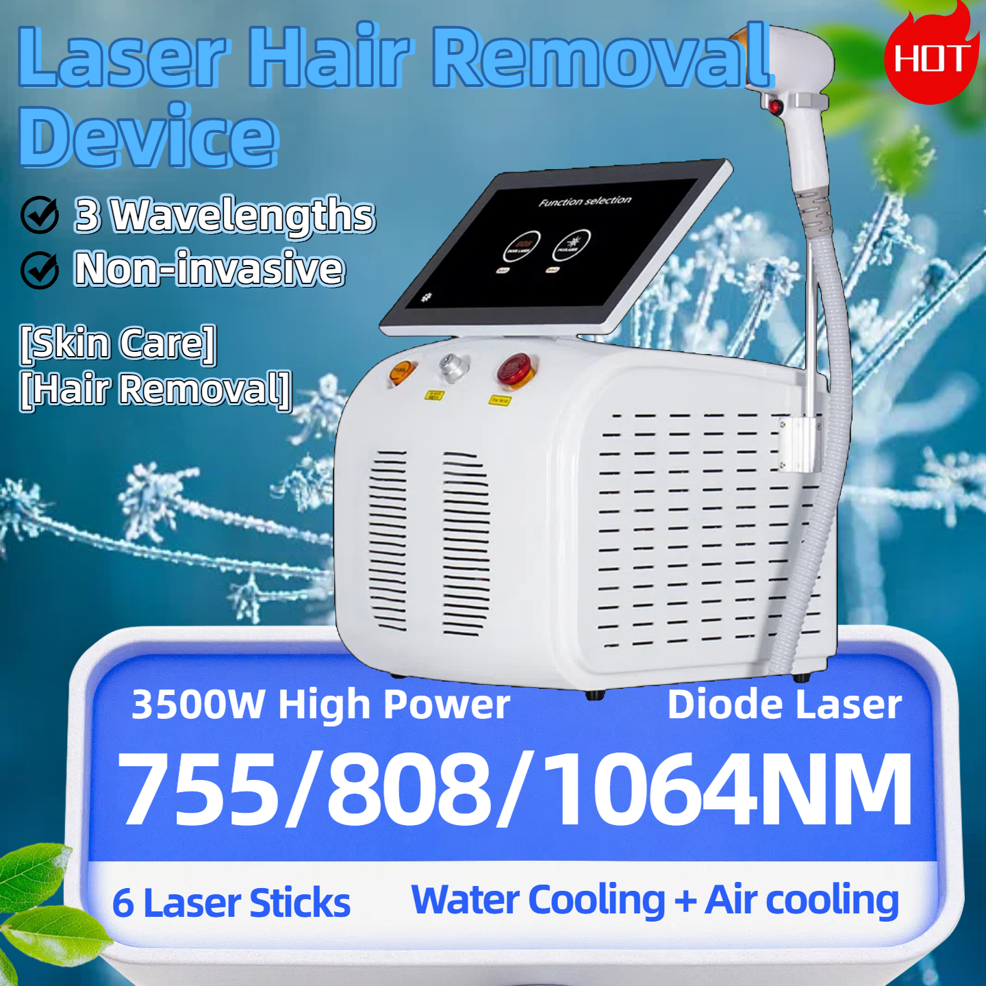 808nm Diode Laser Hair Removal Machine 3 wave Ice Titanium Painles Permanent Alexandrite Device For Professional Salon Depilador 755nm 808nm 1064nm Sa