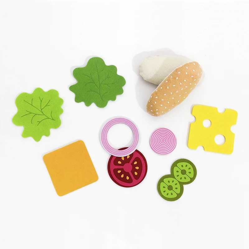10pcs Felt Food Burger Food Set Soft Hamburger Pretend Play Toy Felt Hot dog Toys Children Kitchen Role Playing Christmas Gifts C250922