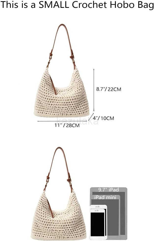 Women Small Cotton Crochet String Bag Handwoven Summer Beach Tote Bag Knitted Vacation Hobo Purse Bohemian Shoulder Handbag Z250922