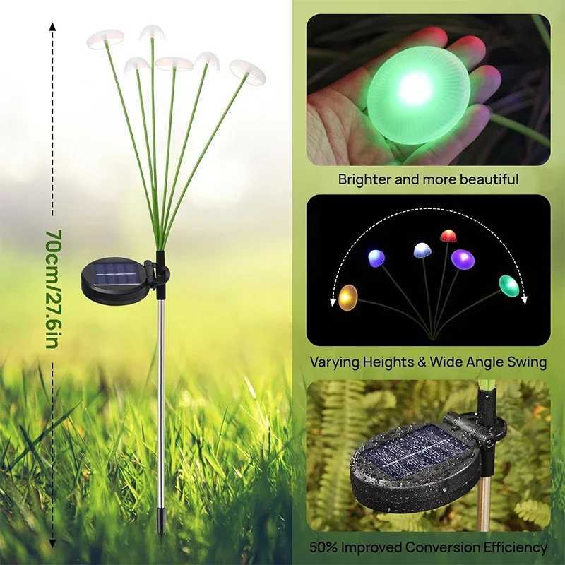 LED Outdoor Solar Mushroom Lights Garden Decor Jellyfish Sway Light Waterproof Patio Landscape Pathway Yard Lamp C250922
