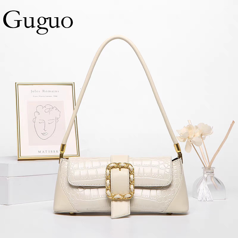 Luxury Bag Guguo Designer Bag Foreign Trade High-end Bag For Women With Metal Buckle, Baguette Bag, Shoulder Bag, Underarm Bag Commuter Bag For Women