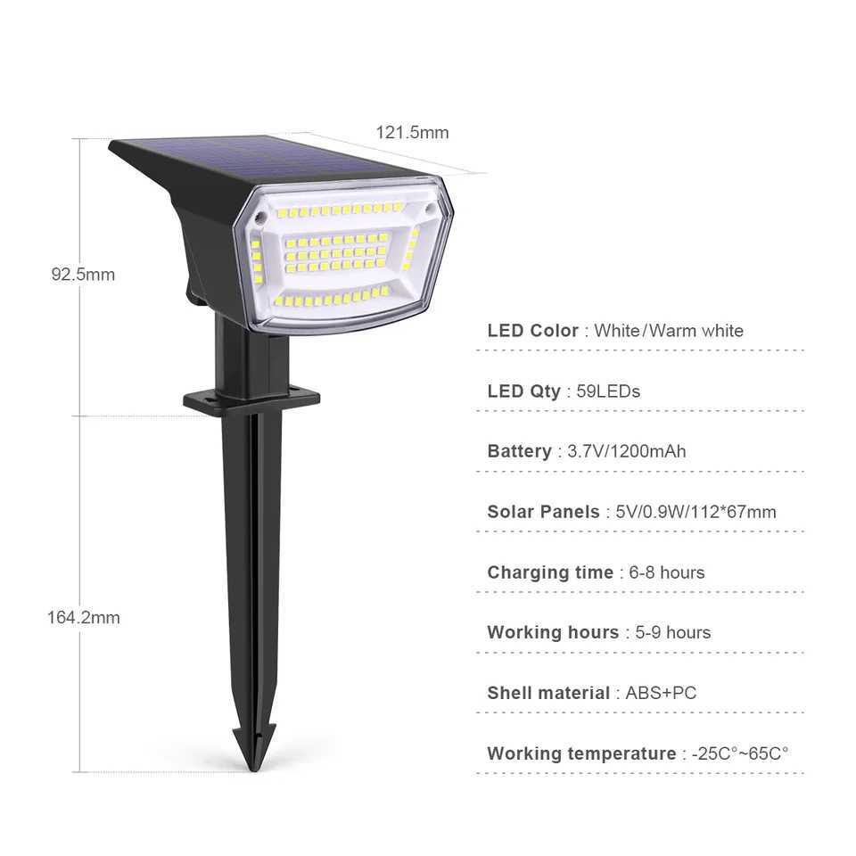 59LEDs High Brightness Dimmable LED Solar Lamp With Large Solar Panel IP65 Waterproof For Outdoor Garden Lawn Pathway Doorway C250922