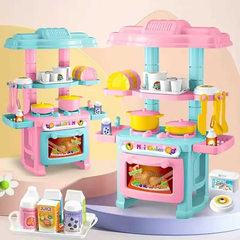 Mini Kitchen Counter Play Set DIY Simulated Cooking Food Tableware Play House Role Play Pretend Game Toys Girl Children Day Gift C250922