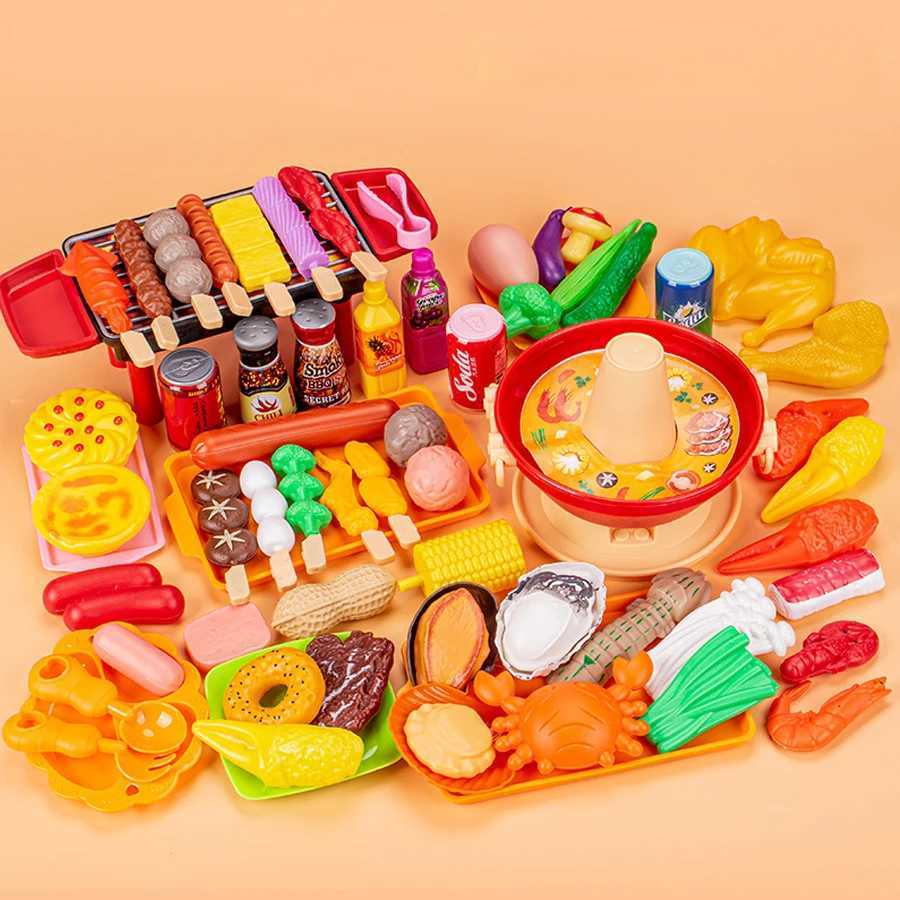 Large Play Food Set for Kids Kitchen BBQ Grill Hot Pot Pretend Cooking Toys Birthday Gift for Children C250922
