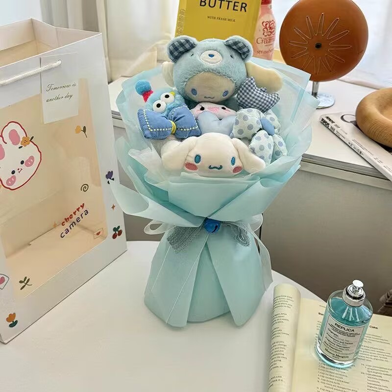 Hello Kitty Kuromi Plush Bouquet Sanrio My Melody Cinnamoroll Stuffed Plush Doll Valentines Day Christmas Birthday Giftsw250526