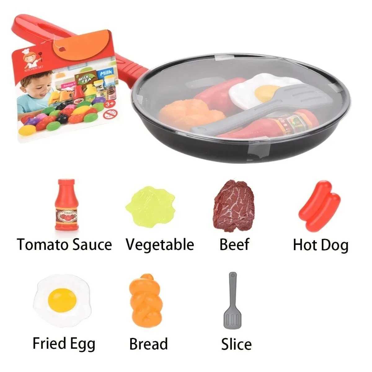 8PCS Kids Kitchen Play Food Set Pretend Cookware with Steak Vegetables Bread Hot Dog for Toddler Cooking Games C250922