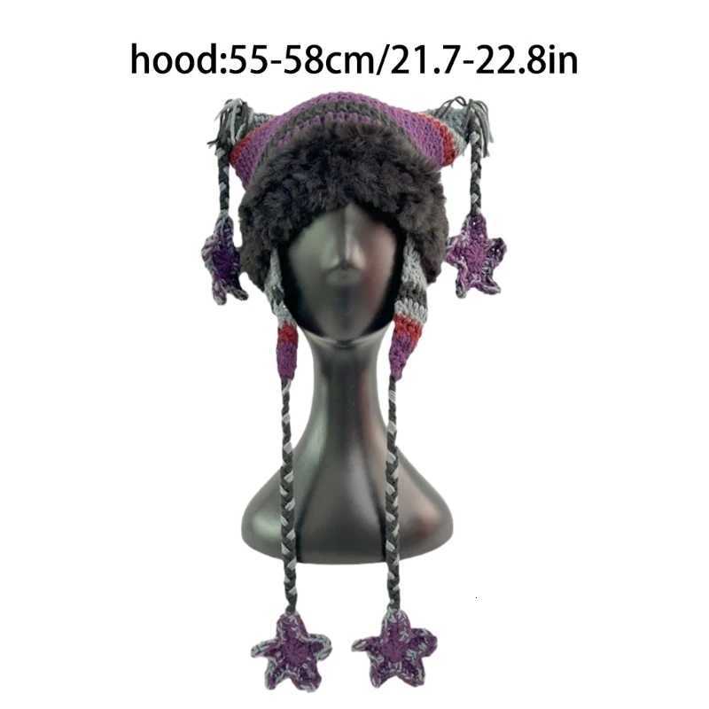 Winter Knitted Hat For Girl Outdoor Thick Warm Star Cs Cat Ear Hat for Wens Teens Girls Sunscreen Star Cs Y250920