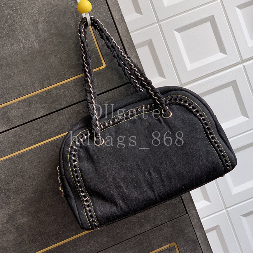 Mirror quality Designer Shoulder bag Boston bag Bowling bag Luxury Denim Leather Travel bag Handbags 33CM With Box C769