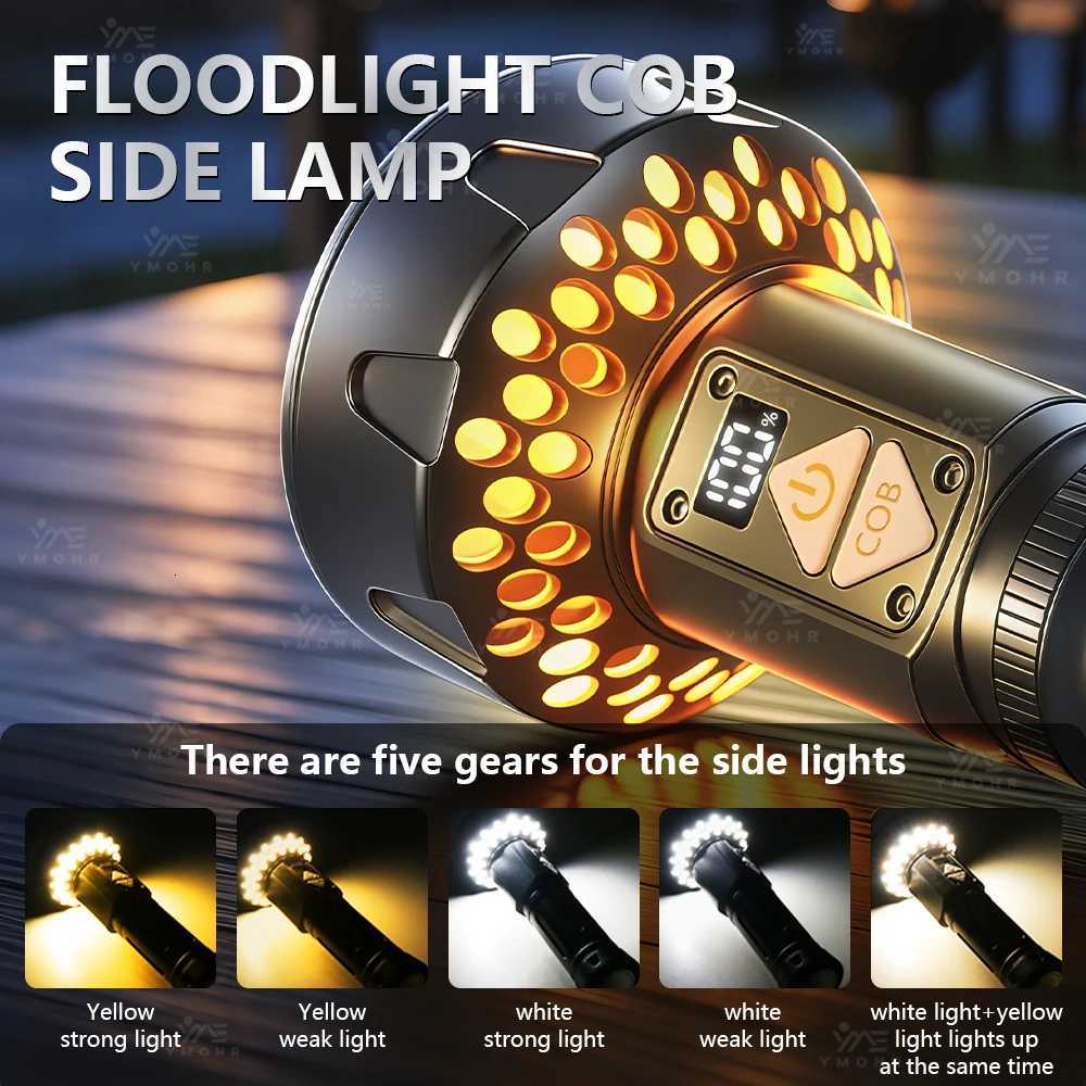 Powerful Flashlight 6000000LM Waterproof USB Rechargeab Powerful Torch Digital Display Magnet Base Hiking Climbing ergency Y250922